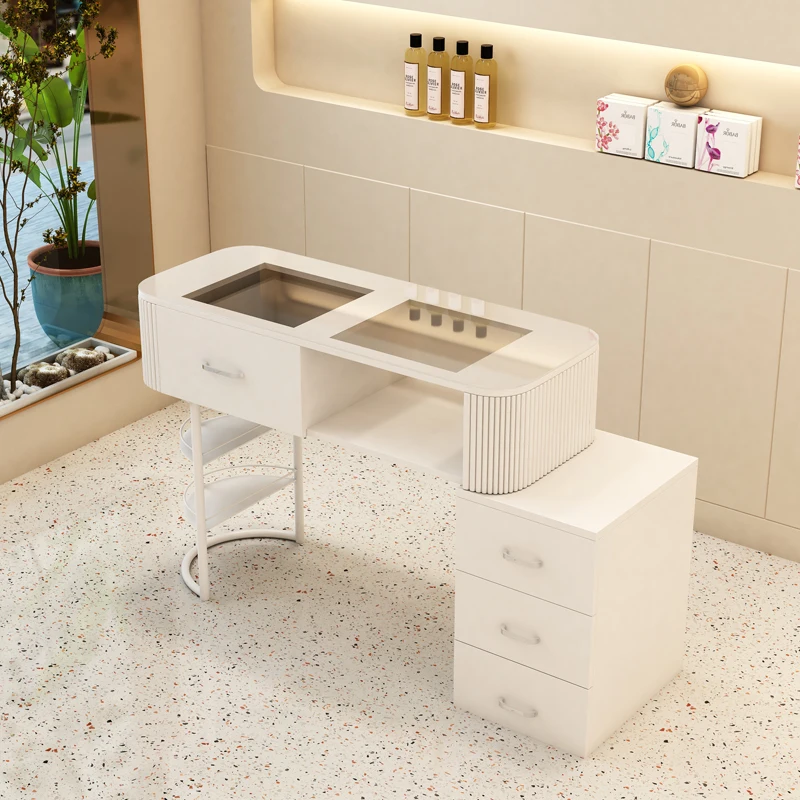 Tech Table Accessories - طاولة أظافر فاخرة بيضاء بتصميم نورديك،